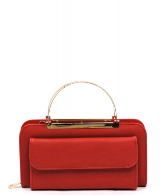 Fashion Round Top Handle Crossbody Clutch Wallet AD048 RED